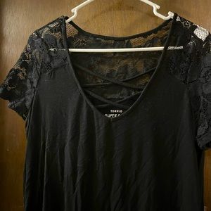 Torrid super soft knit black lace top, size 00/L
